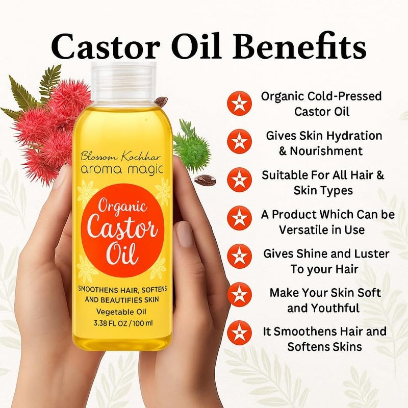 Aroma Magic Castor Oil | 100% Pure & Natural Cold-Pressed Carrier Oil | Nourishes Hair, Eyelashes & Eyebrows | Hydrates Skin & Scalp | Hexane-Free | 3.38 Fl Oz (100ml) - Image 5