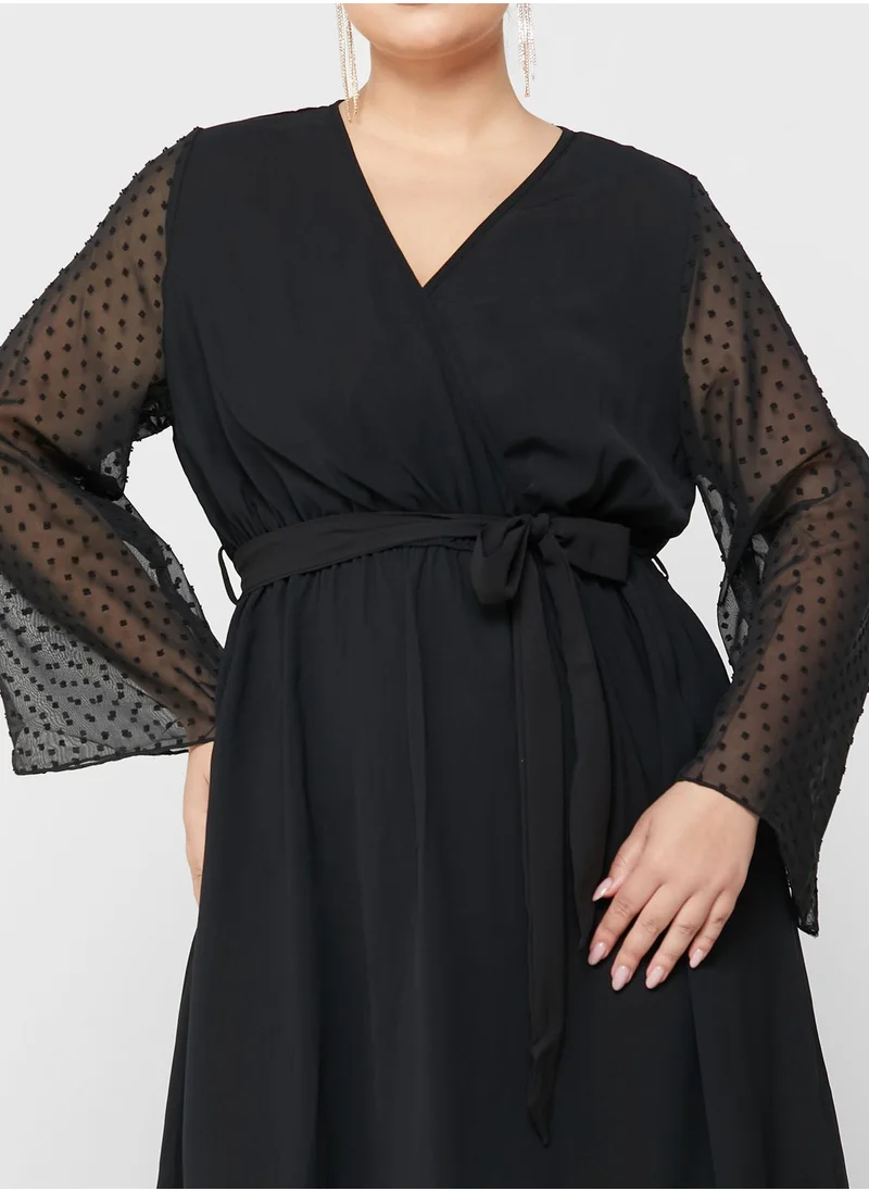Ella Plus Dobby Flared Sleeve Fit & Flare Dress