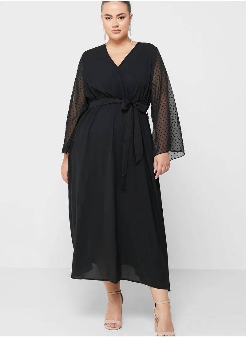 Ella Plus Dobby Flared Sleeve Fit & Flare Dress