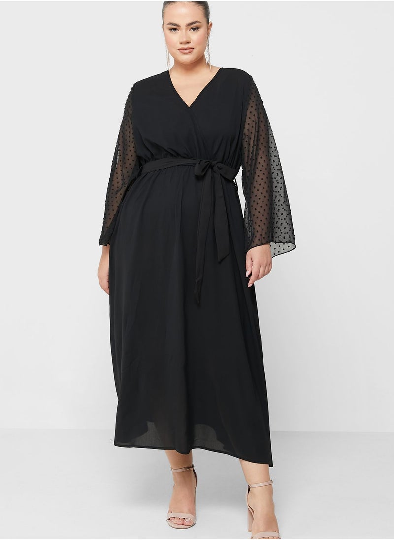 Ella Plus - Dobby Flared Sleeve Fit & Flare Dress - Image 1