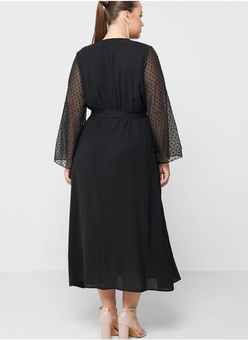 Ella Plus - Dobby Flared Sleeve Fit & Flare Dress - Image 1