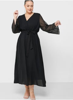 Dobby Flared Sleeve Fit & Flare Dress