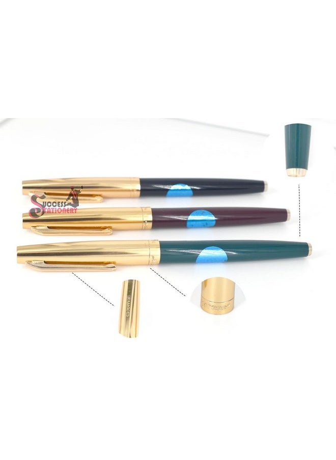 Success Stationery Success Stationery Hero Pen Fountain Pen Original Ink Pen Smooth Iridium Tip Nib Refillable Gold Arrow Pattern Model 336 Gold Trim Cap, Black Green Maroon - Pack of 3  - Image 4