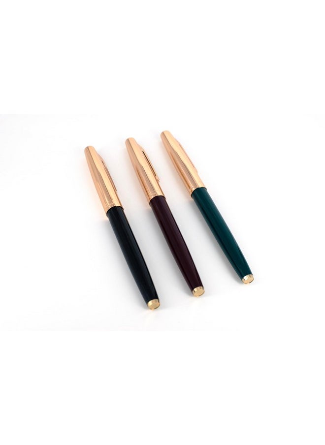 Success Stationery Success Stationery Hero Pen Fountain Pen Original Ink Pen Smooth Iridium Tip Nib Refillable Gold Arrow Pattern Model 336 Gold Trim Cap, Black Green Maroon - Pack of 3  - Image 1