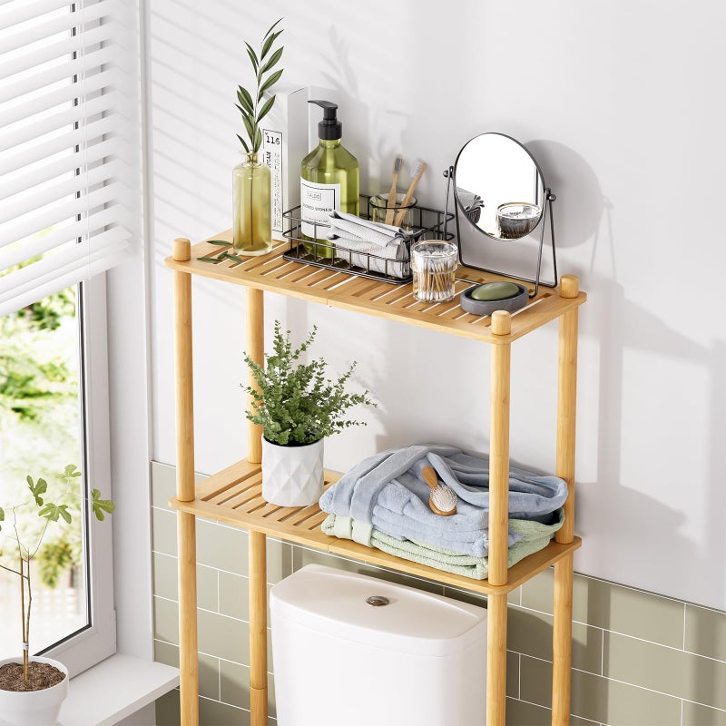 AmazerBath Bamboo Over The Toilet Storage Shelf, 2-Tier Over Toilet Organizer Rack, Freestanding Above Toilet Shelf for Bathroom, Laundry, Space Saver, Natural Color - Image 2