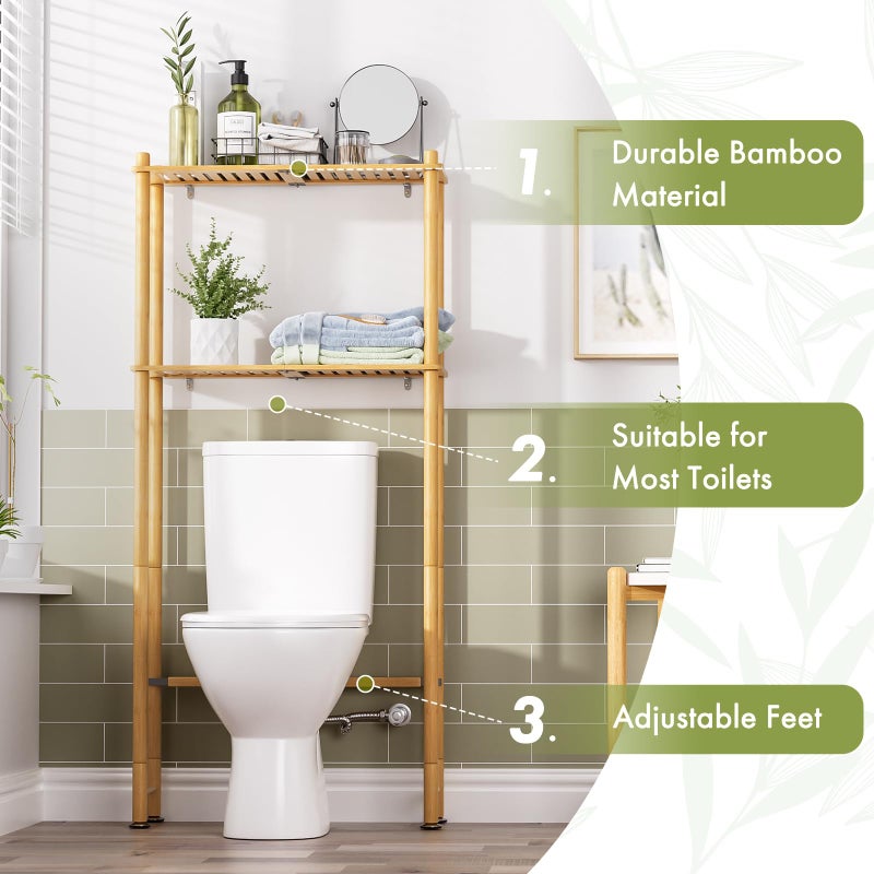 AmazerBath Bamboo Over The Toilet Storage Shelf, 2-Tier Over Toilet Organizer Rack, Freestanding Above Toilet Shelf for Bathroom, Laundry, Space Saver, Natural Color - Image 3