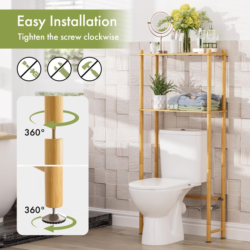 AmazerBath Bamboo Over The Toilet Storage Shelf, 2-Tier Over Toilet Organizer Rack, Freestanding Above Toilet Shelf for Bathroom, Laundry, Space Saver, Natural Color - Image 4