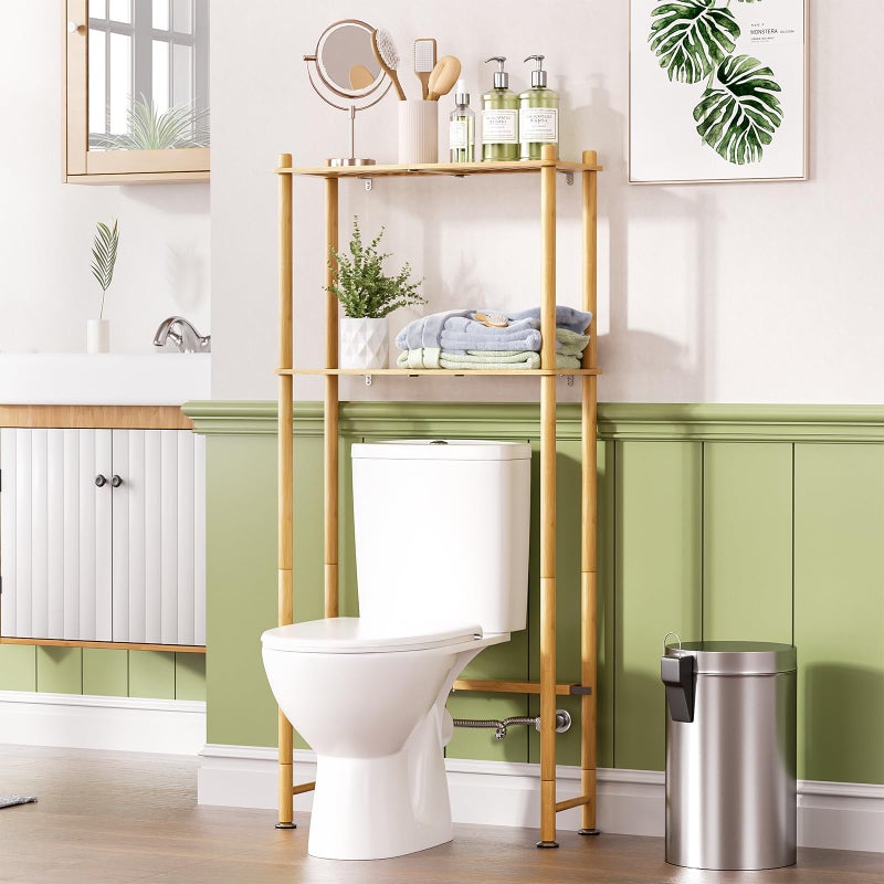 AmazerBath Bamboo Over The Toilet Storage Shelf, 2-Tier Over Toilet Organizer Rack, Freestanding Above Toilet Shelf for Bathroom, Laundry, Space Saver, Natural Color - Image 1