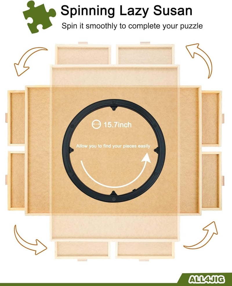 ALL4JIG 1000 Piece Rotating Puzzle Board with 4 Drawers 20.94"x28.74"Portable Wooden Jigsaw Puzzle Table for Adults Portable,Lazy Susan Spinning Puzzle Boards Birthday Gift for mom - Image 4