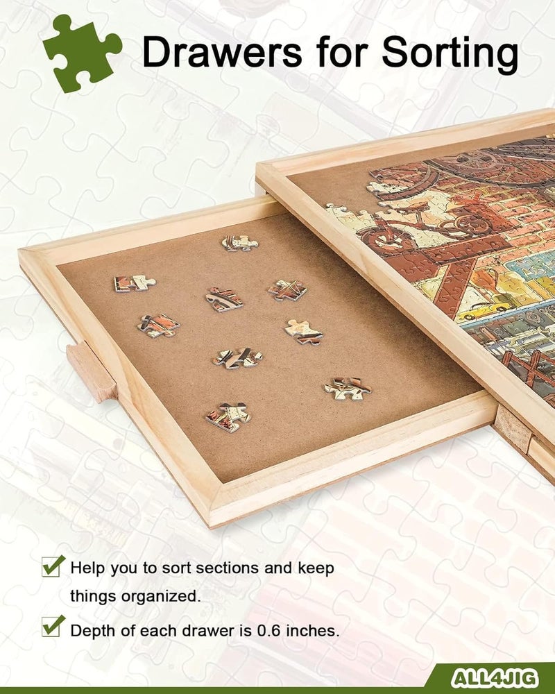 ALL4JIG 1000 Piece Rotating Puzzle Board with 4 Drawers 20.94"x28.74"Portable Wooden Jigsaw Puzzle Table for Adults Portable,Lazy Susan Spinning Puzzle Boards Birthday Gift for mom - Image 5