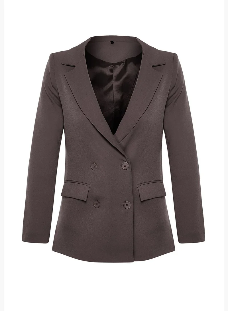 trendyol Anthracite Regular Lined Double-Breasted Woven Blazer Jacket TWOAW21CE0272