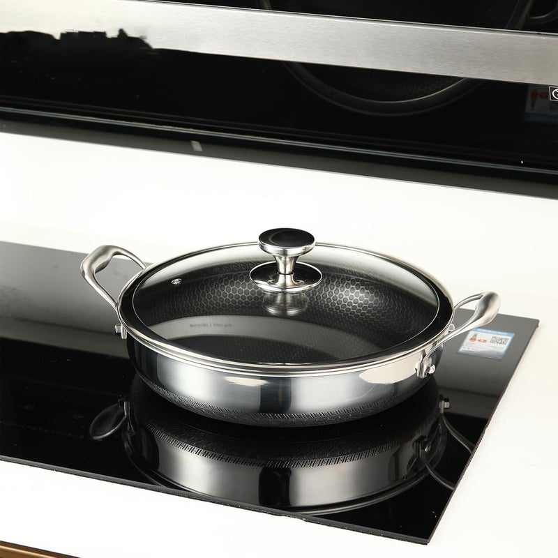 Stainless Steel Nonstick Saute Pan, Cookware with Lid, 28CM Deep Frying Pan, Nonstick Cooking Pot with Handles, Large Skillet, Wok Pan Compatible with All Cooktops, Dishwasher Safe - Image 2