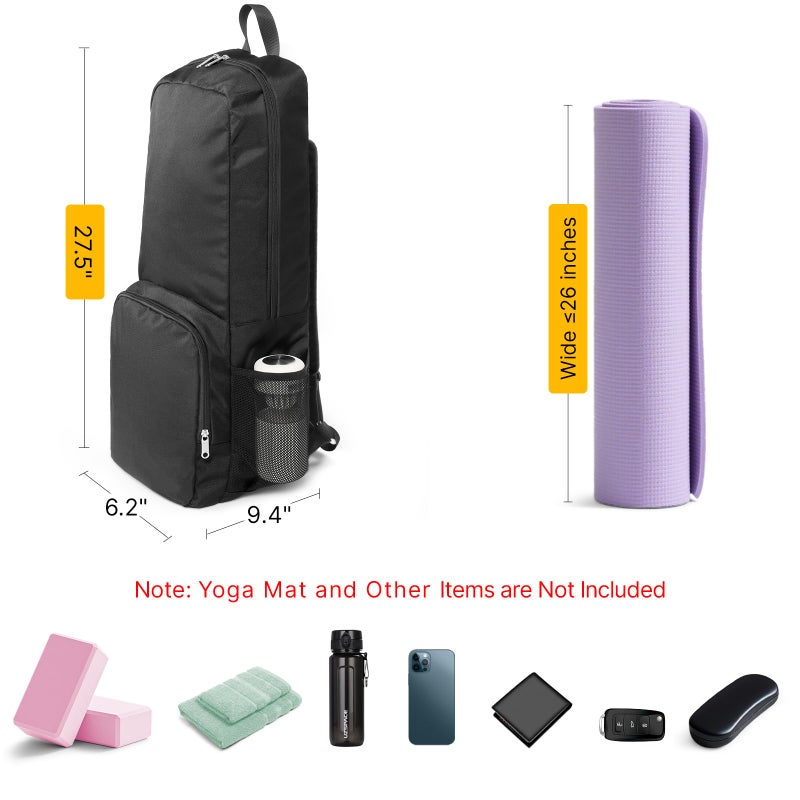 Tangoner Yoga Mat Bag Carrier Zipper Closure Multi Functional Essential Pockets Exercise Yoga Mat Holder Backpack (Black) - Image 4