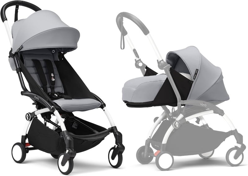 Stokke YOYO3 Complete Yoyo Stroller From Birth - Includes White Frame + YOYO 6+ Color Pack + 0+ Newborn Pack - Stone - Image 1