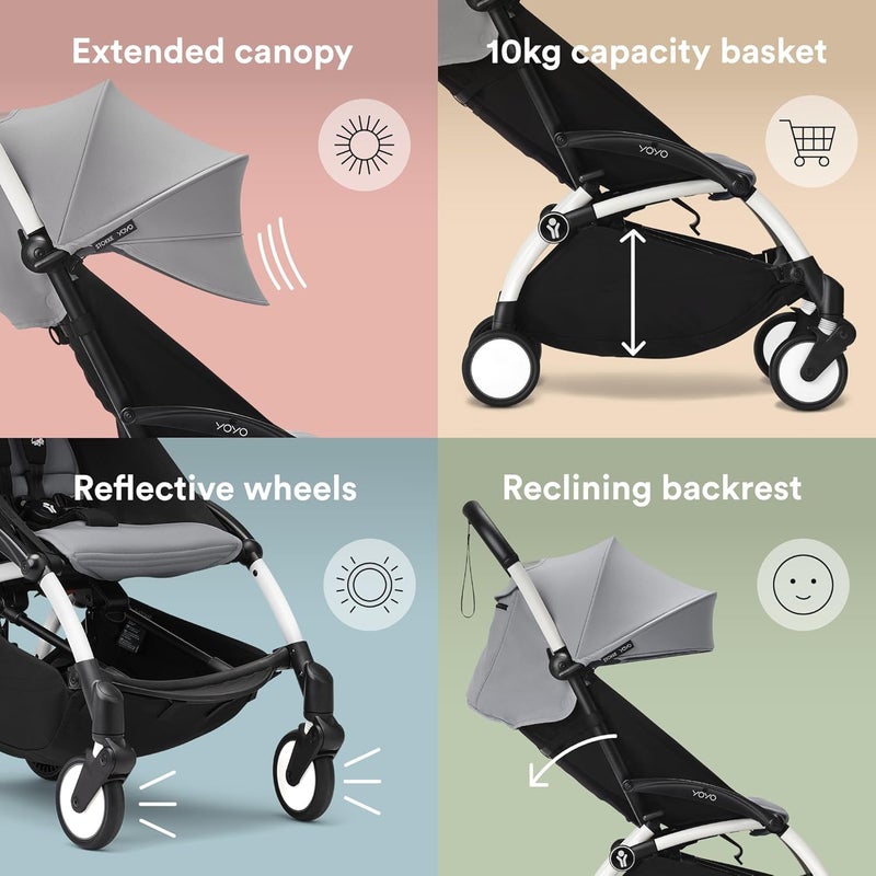 Stokke YOYO3 Complete Yoyo Stroller From Birth - Includes White Frame + YOYO 6+ Color Pack + 0+ Newborn Pack - Stone - Image 5