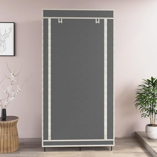 GTC® 3+3 Layer Collapsible Wardrobe for Clothes with Side Pocket 7800-3 (84CM x 42.5CM x 166CM, Grey) Storage Unit - Image 3