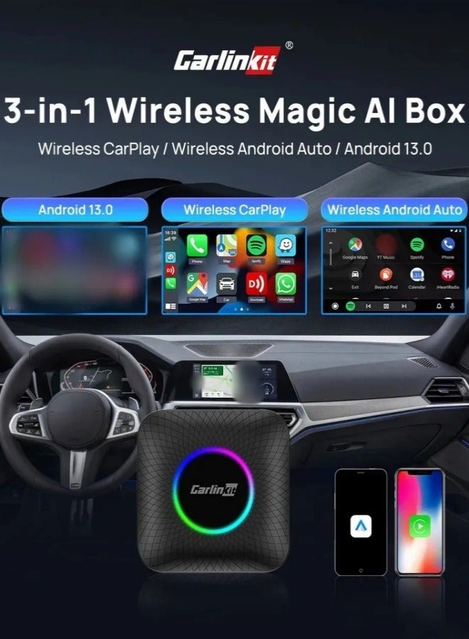كار لينكيت صندوق Ai لسيارة Android 13 CarPlay مع LED و8 نوى، محول USB للسيارة يدعم Android Auto وCarPlay بسعة 64G و128G، ترقية FOTA - Image 1