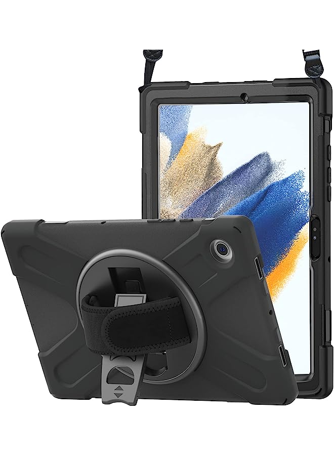 Procases Galaxy Tab A8 Case 10.5 Inch 2022 (Sm-X200/X205/X207), Rugged Heavy Duty Shockproof Case With Hand Strap Rotating Kickstand Protective Cover Case For 10.5" Galaxy Tab A8 2022–Black - Image 1
