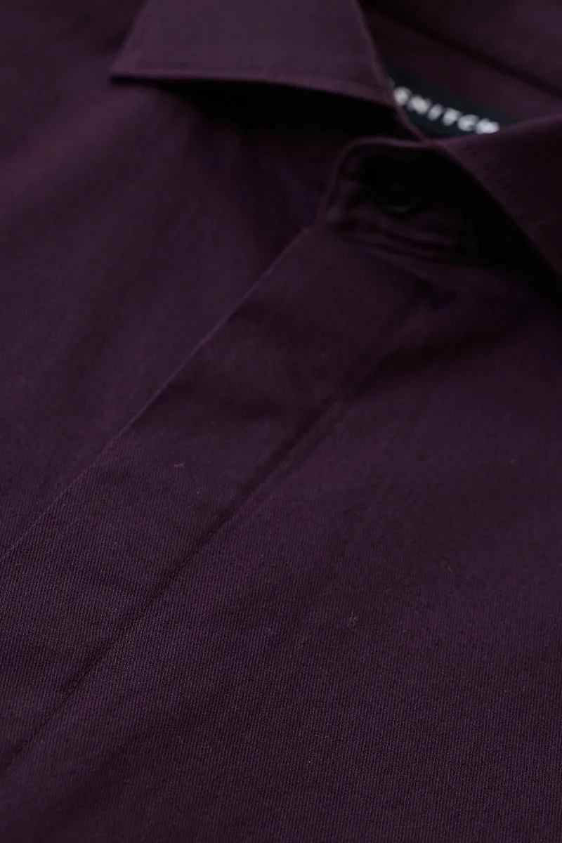 سنيتش Burgundy Solid Long Sleeve Slim Fit Shirt