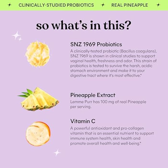 Lemme حبوب بروبيوتيك مهبلية للنساء - توازن الرقم الهيدروجيني، رائحة صحية، توازن الخميرة ودعم الفلورا + فيتامين C لصحة المناعة - نكهة الأناناس اللذيذة (60 حبة) (عبوة من 2) - Image 3