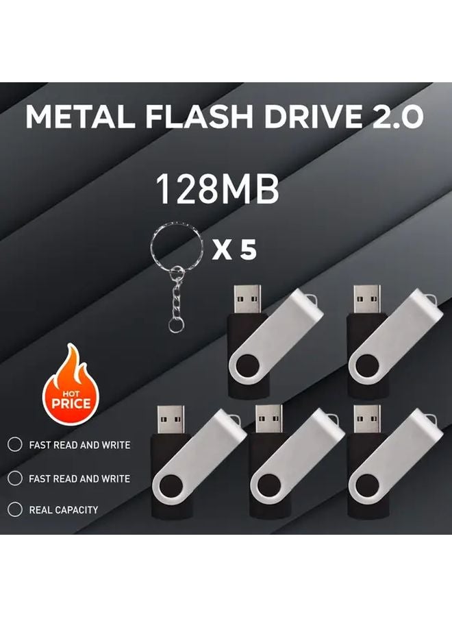 5Pcs Metal USB 2 0 Flash Drives 128MB Swivel Design Keychain Included - Image 1