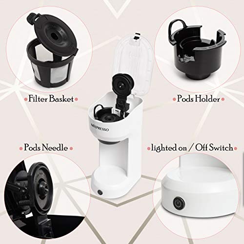 Mixpresso 2-in-1 Single Serve Coffee Maker - K-Cup & Ground Coffee Compatible - Fast 2-3 Min Brewing - Compact 14oz White Coffee Machine for Home Office - Image 3