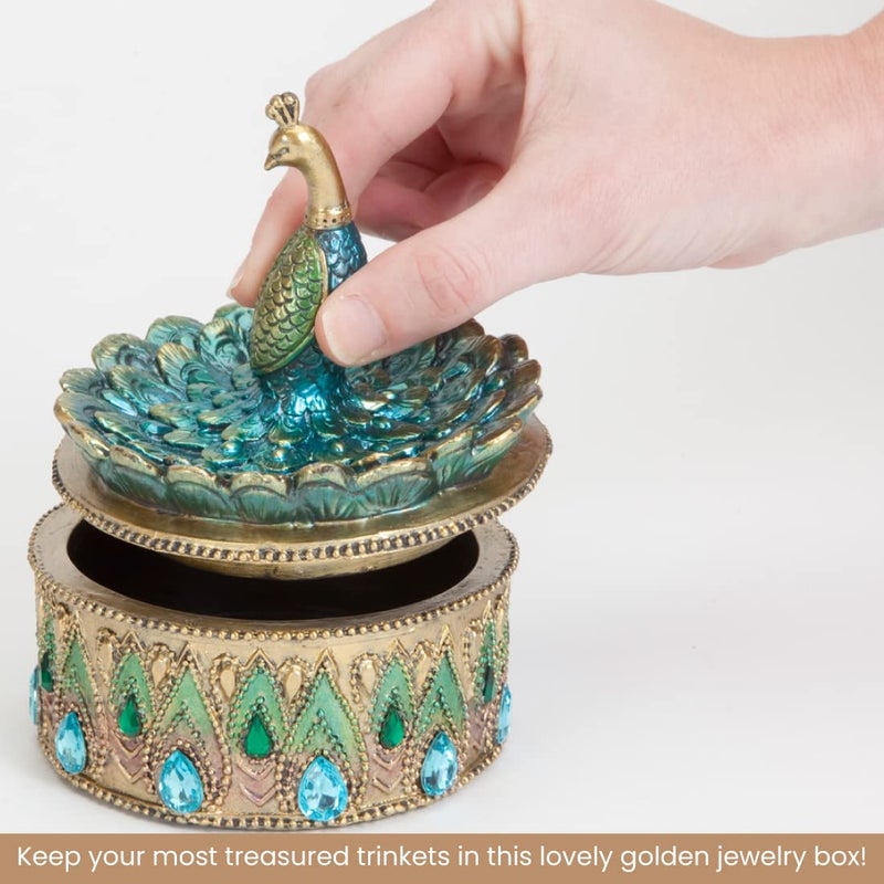 Bits and Pieces Peacock Jewelry Box for Women Small Keepsake Box with Peacock Figurine Lid - Decorative Boxes for Home Decor - Image 4