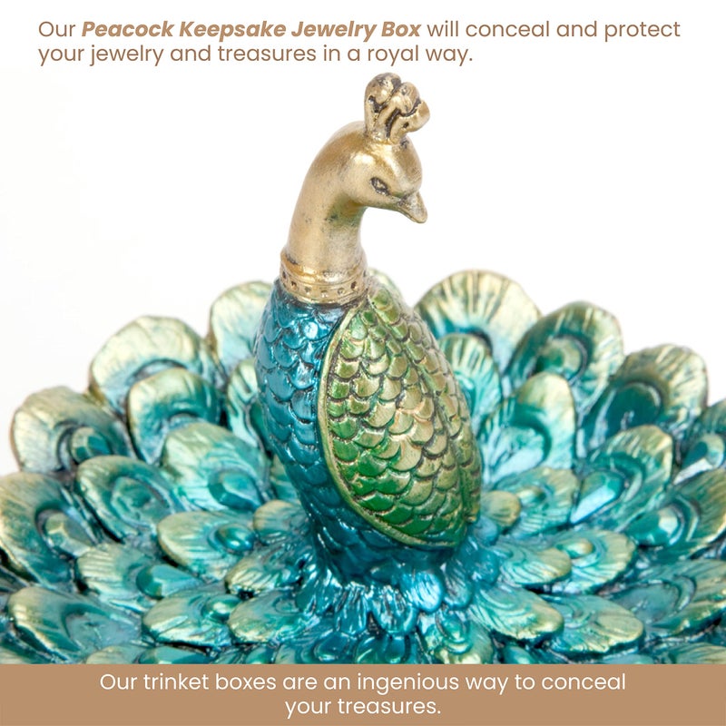 Bits and Pieces Peacock Jewelry Box for Women Small Keepsake Box with Peacock Figurine Lid - Decorative Boxes for Home Decor - Image 3