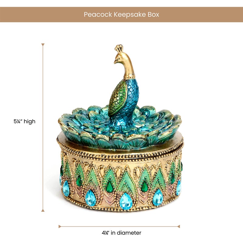Bits and Pieces Peacock Jewelry Box for Women Small Keepsake Box with Peacock Figurine Lid - Decorative Boxes for Home Decor - Image 2
