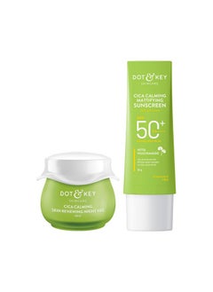 Dot & Key Heal Soothe & Protect Cica Skin Care Combo (50 Spf Cica Sunscreen 50Gm & Cica Moisturizer 60Ml) For Oily Acne Prone & Sensitive Skin Protect & Care For Women & Men  - Image 1