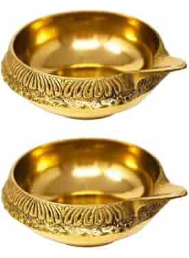 Shreeji Brass Diya Oil Lamp for Pooja | Home Decorative | Deepawali Pooja Diya | Akhand Jyot | Unique Design | Festival Gifts Items Set Home and Temple Decor Lot of 2 - Image 2