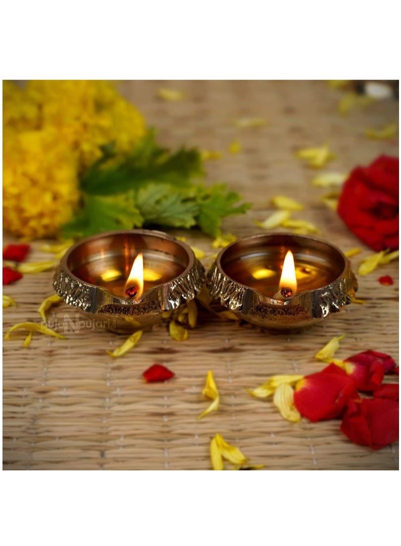 Shreeji Brass Diya Oil Lamp for Pooja | Home Decorative | Deepawali Pooja Diya | Akhand Jyot | Unique Design | Festival Gifts Items Set Home and Temple Decor Lot of 2 - Image 1