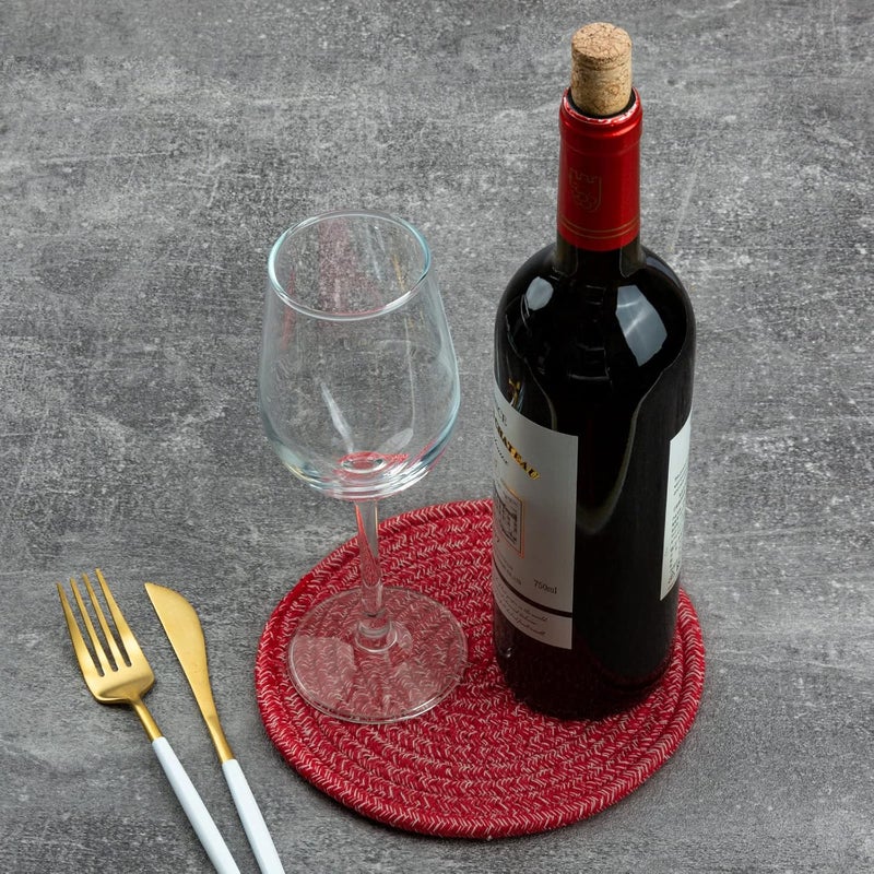 Cazzon Trivets for Hot Dishes, Pots and Pans, 8 Inches Hot Pads 5 Pcs, Pot Holders for Kitchen, Heat Resistant Mat Protect Counter, Coasters Set Home Essentials Farmhouse Decor (Red) - Image 4