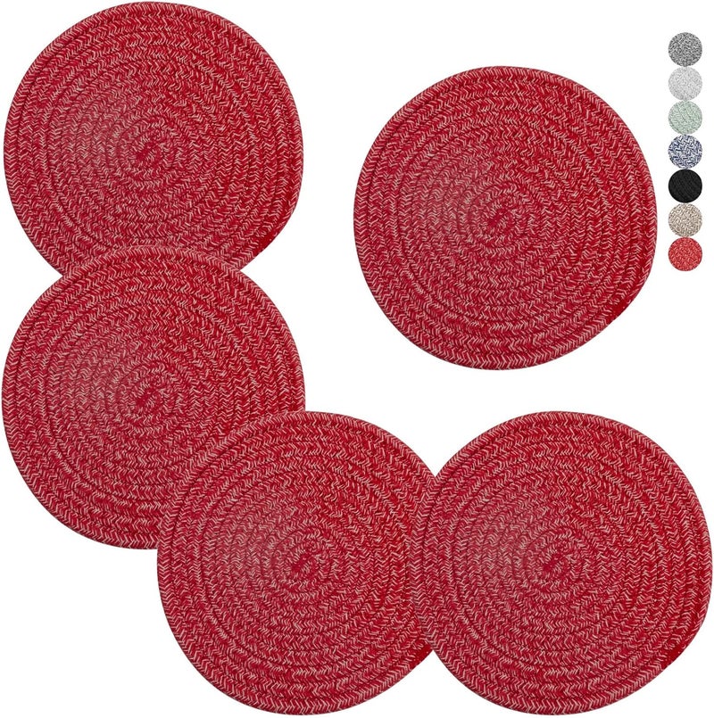 Cazzon Trivets for Hot Dishes, Pots and Pans, 8 Inches Hot Pads 5 Pcs, Pot Holders for Kitchen, Heat Resistant Mat Protect Counter, Coasters Set Home Essentials Farmhouse Decor (Red) - Image 1