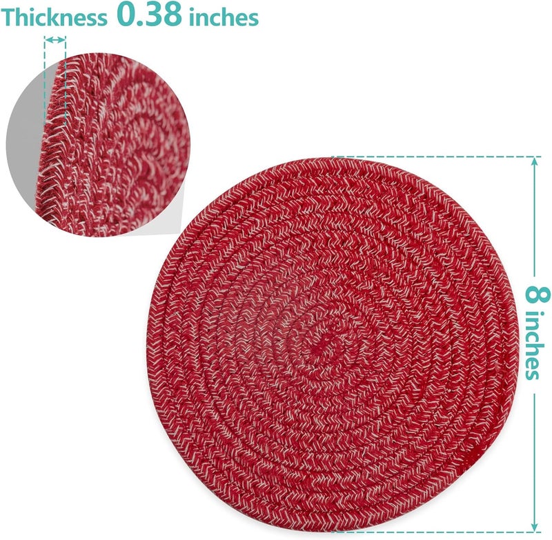 Cazzon Trivets for Hot Dishes, Pots and Pans, 8 Inches Hot Pads 5 Pcs, Pot Holders for Kitchen, Heat Resistant Mat Protect Counter, Coasters Set Home Essentials Farmhouse Decor (Red) - Image 3