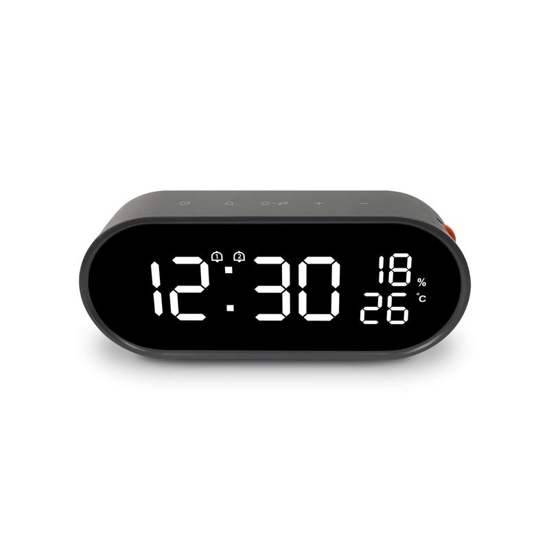 mooas Digital Alarm Clock Digital Mirror Led Desk Clock with USB Rolling Pop LED Desk Clock Brightness Adjustment 1224H Mode Dual Alarm Snooze Temperature Humidity Display Dark Gray