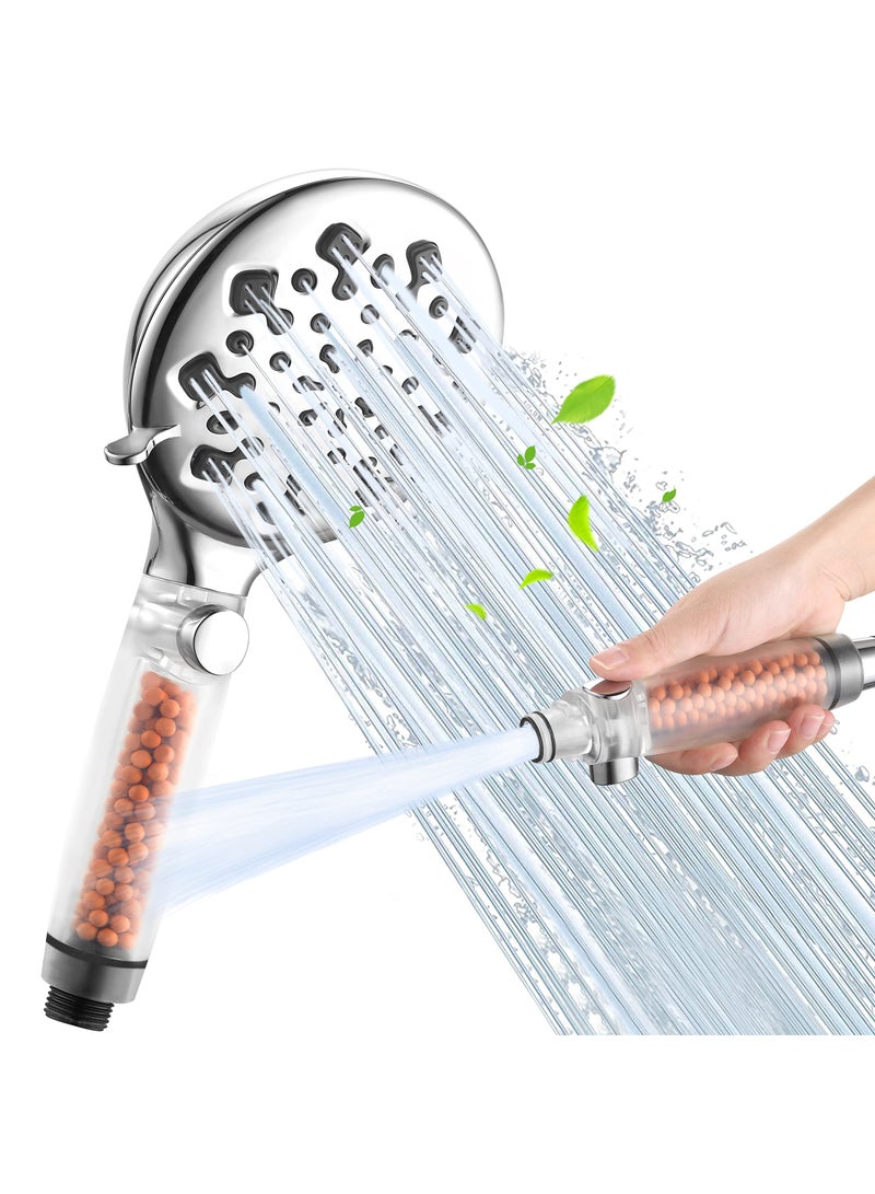 Excefore Shower Head High Pressure, Handheld Showerhead with 9 Adjustable Spray Modes, Universal Water Saving Shower Head Filter for Hard Water (Silver) - Image 1