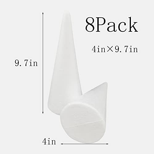 FFchuanhe 8-Pack Foam Cones (4X9.7in), Polystyrene Cone Shaped Foam, Foam Tree Cones, for Arts and Crafts, Christmas Tree, School, Wedding, Birthday, DIY Home Craft Project. White - Image 2