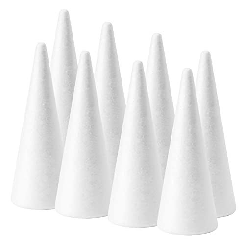 FFchuanhe 8-Pack Foam Cones (4X9.7in), Polystyrene Cone Shaped Foam, Foam Tree Cones, for Arts and Crafts, Christmas Tree, School, Wedding, Birthday, DIY Home Craft Project. White - Image 1