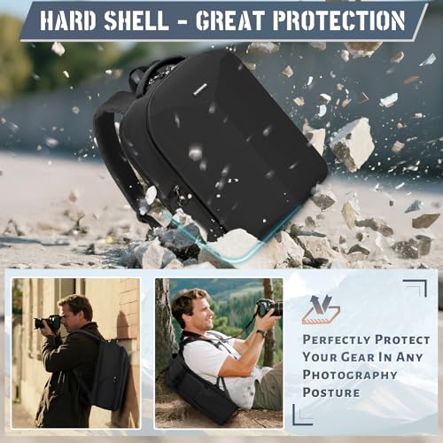 RAINSMORE Camera Backpack Hard Shell for DSLR/SLR Waterproof Camera Bag with Laptop Compartment 15.6 Inch Professional Camera Case with Rain Cover Photography Backpack Bag with Camera Lens Case Black - Image 4