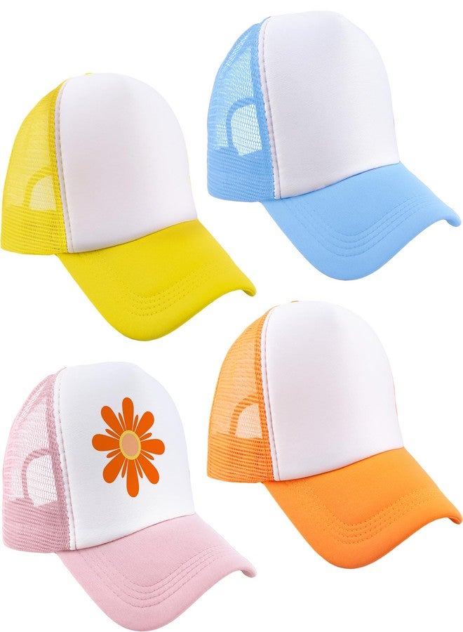 Skyebed 4 Pcs Child Sublimation Trucker Hats Mesh Baseball Hat DIY Blank Trucker Hats for Kids Camping Running Cycling Outdoor Sports (US, Alpha, One Size, Color Set 2) - Image 1