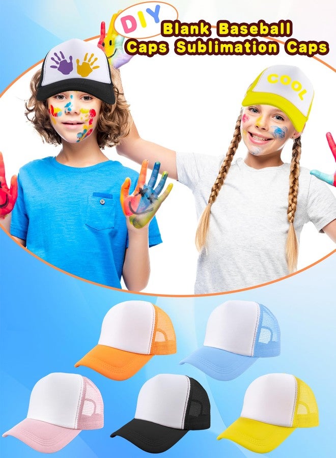 Skyebed 4 Pcs Child Sublimation Trucker Hats Mesh Baseball Hat DIY Blank Trucker Hats for Kids Camping Running Cycling Outdoor Sports (US, Alpha, One Size, Color Set 2) - Image 3