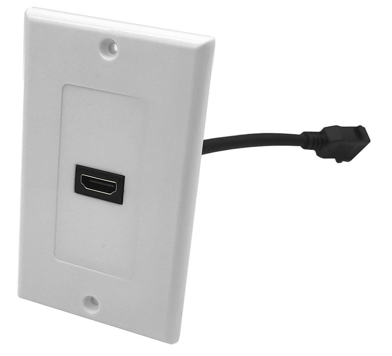 Halokny HDMI Wall Plate, 1 Port 4K HDMI Wall Plate, with 6Inch HDMI Female to Female Pigtail Cable Wall Plate (White) - Image 1