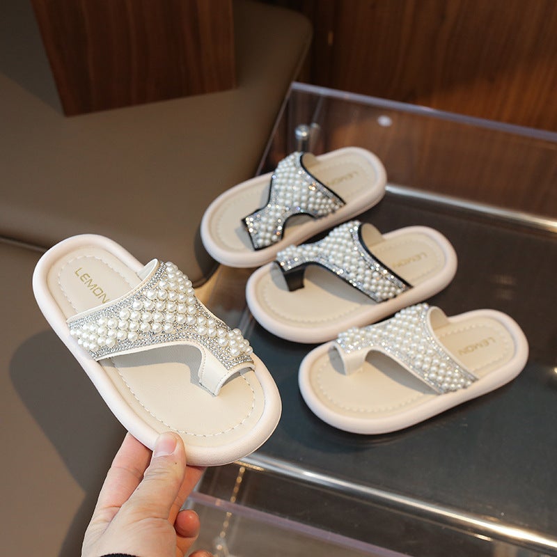 صنادل مفتوحة الأصابع للفتيات 2023 صيف جديد موضة الأطفال نعال لؤلؤة أسلوب كوري موضة صنادل الفتيات الصغيرات - Image 2