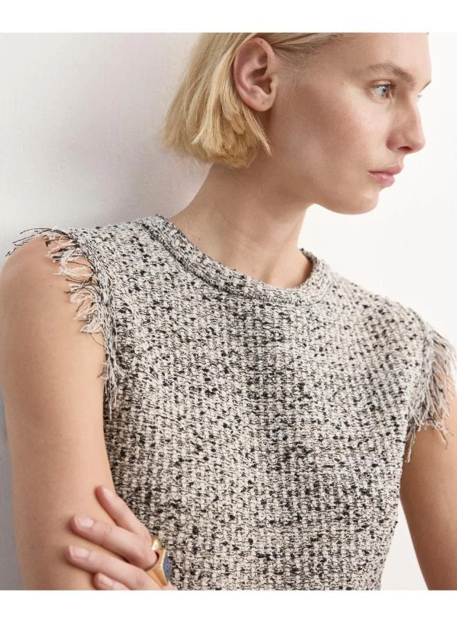 MANGO Tweed top with frayed edge finish
