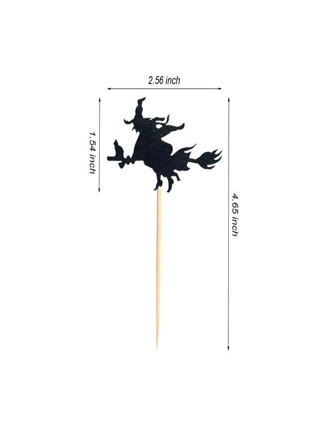Arthsdite 24Pcs Witch Cupcake Toppers Black Glitter Halloween Party Decorations Halloween Cupcake Picks Birthday Cake Decoration Supply - Image 2