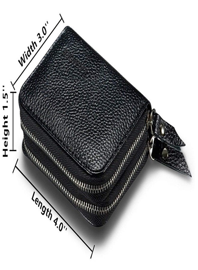 KALMORE Women's Leather RFID Secured Spacious Cute Card Wallet Small Purse, Black, Two Zippers - Image 4