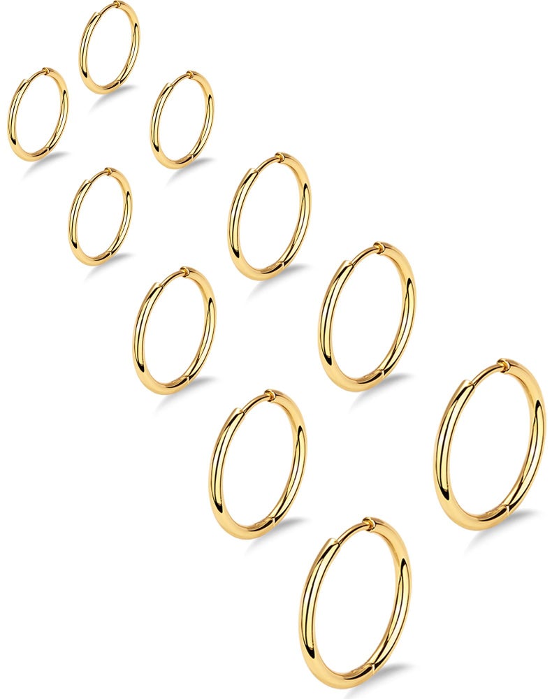 Gokeey Gold Hoop Earrings Set for Women Dainty 14K Gold Plated Hypoallergenic Earrings for Sensitive Ears Cute Huggie Hoop Earrings for Women Trendy Jewelry Gifts 5 Pairs 6mm6mm8mm10mm12mm - Image 1