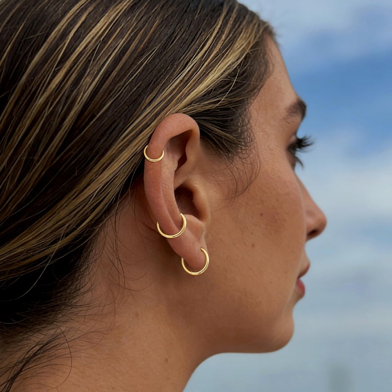 Gokeey Gold Hoop Earrings Set for Women Dainty 14K Gold Plated Hypoallergenic Earrings for Sensitive Ears Cute Huggie Hoop Earrings for Women Trendy Jewelry Gifts 5 Pairs 6mm6mm8mm10mm12mm - Image 3