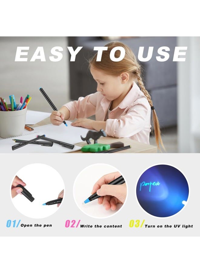 Daemson Invisible Ink Pen, Spy Pen with 3 PCS Mini UV LED Keychain Flashlight, Disappearing Ink Magic Pens with Black Light Markers for Secret Notes, Fit for Christmas Halloween Holiday Gifts (3 PCS) - Image 4